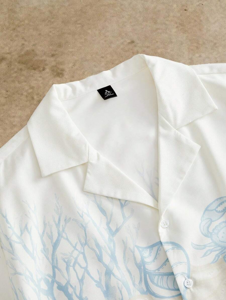 Manfinity BRENVOR 男士春夏度假海鲜时尚印花白色两件套