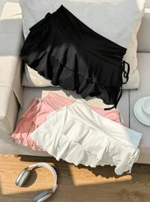 Attitoon 3pcs Women's Summer Cute Dance Skirt Set,White And Pink,Black Ruched Waist A-Line Layered Mini Skirts For Concerts,Cruises,Club Outings & - Multicolor - View 2