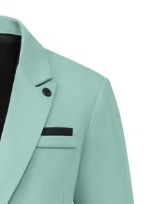 Manfinity Mode 男士经典尖领翻盖休闲西装外套和裤子套装 - 綠色 - 查看 7