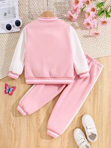 SHEIN Elladie kids Strój dla młodej dziewczyny, baleriny, z nadrukiem w bloki kolorów, z długim rękawem, kurtka i spodnie, swobodny strój na jesień/zimę - Wielokolorowe - Zobacz 2