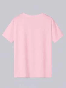 SHEIN MOOSTA 加大码圆领简约时尚T恤，适合夏季 - 粉色 - 查看 2