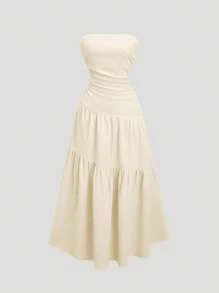 Sweetra Women's New Yellow Solid Color Ruffle Design Sleeveless A-Line Dress, Simple Fashion Casual Beach Date Dress, Spring/Summer