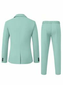 Manfinity Mode 男士经典尖领翻盖休闲西装外套和裤子套装 - 綠色 - 查看 2