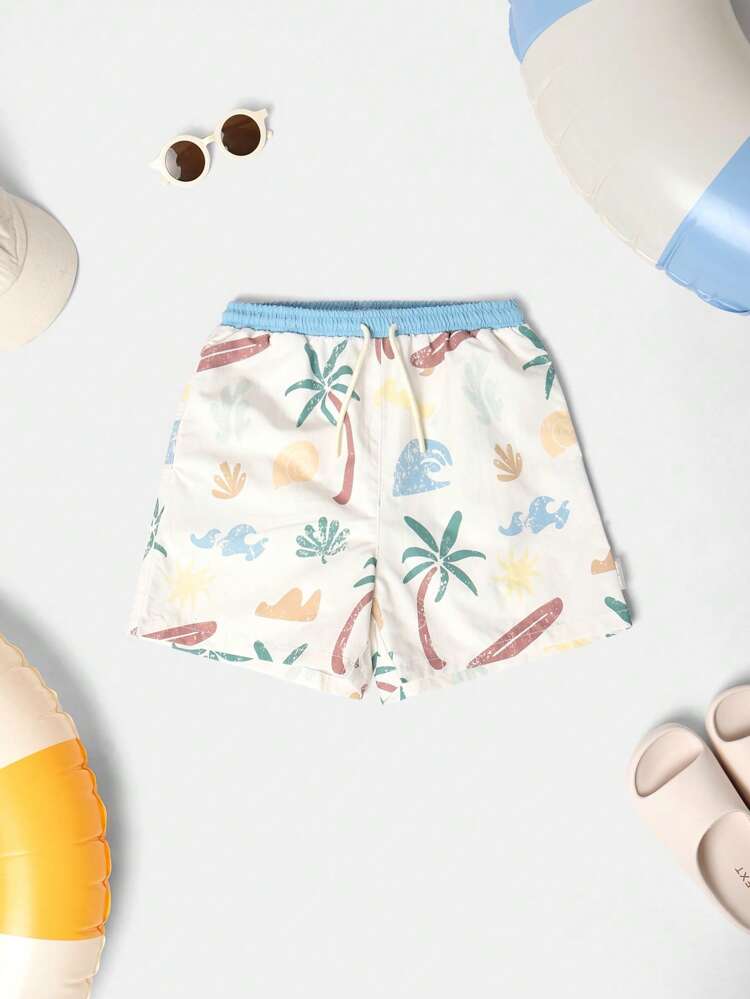 Palm Tree Paradise Elastic Waist Board Shorts