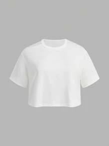 Sweetra Áo thun trơn dáng rộng hở vai phong cách đường phố cỡ lớn cho nữ - trắng - Xem 1