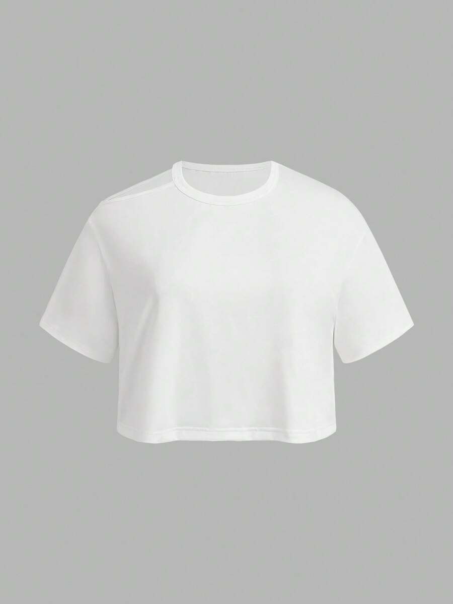 Sweetra Áo thun trơn dáng rộng hở vai phong cách đường phố cỡ lớn cho nữ - trắng - Xem 1