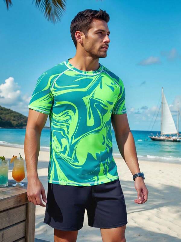 Manfinity VDAYZ Men's Vacation Beach Surfing Swimwear Rash Guard Set