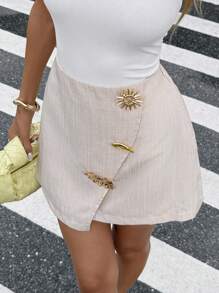 Serisse Falda asimétrica con decoración metálica, de verano para mujer - Albaricoque - Ver 1