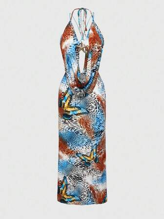 Fairycore Vacation Style Vintage Butterfly & Zebra Print Hollow Out Backless Bowknot Bodycon Mermaid Dress