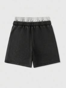 ROMWE MEN Street Life Men's Distressed Double Waistband Religious Character Rhinestone Print Washed Casual Shorts - Black - View 2