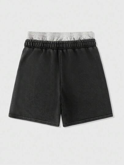Street Life Short décontracté pour hommes avec double taille et imprimé de strass, lavé