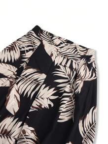 Breezaya 1 套黑色褶皱肩上衣和热带印花阔腿裤，休闲装 - 黑色 - 查看 11