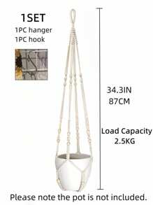 1 pieza Cesta colgante decorada con cuentas - Macramé de estilo bohemio para colgar plantas, canasta de pared hecha a mano con cuentas, organizador de almacenamiento decorativo para hogar, cocina, baño, oficina, estilo costero, decoración colgante minimalista, jardín, decoración del hogar