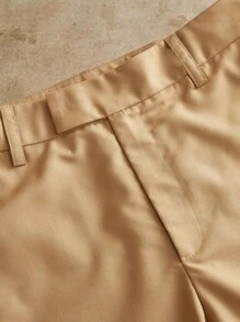 Manfinity BRENVOR Men's Khaki Casual Pants Long Woven Fabric Trousers With Zipper Detail For Everyday Wear - Khaki - View 3