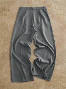 Manfinity BRENVOR 男士新款飘逸褶皱宽松休闲阔腿西装裤 - 煙灰色 - 查看 2