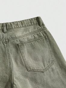 ROMWE MEN Grunge Punk Celana Pendek Denim Longgar Pria dengan Motif Berlian Warna-warni - Hijau - View 3