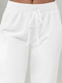 Pantalones capri casuales nudosos de talla grande en unicolor - Blanco - Ver 4