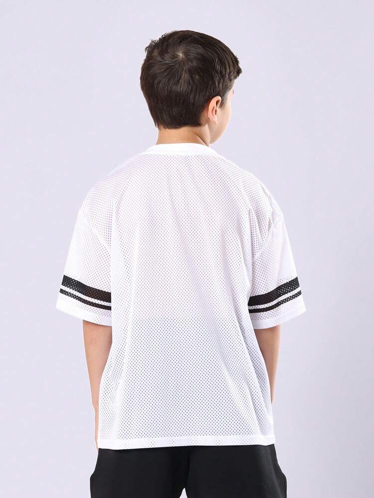 Mesh Jersey Varsity Style Sleeveless Baseball Basketball V-Neck T-Shirt