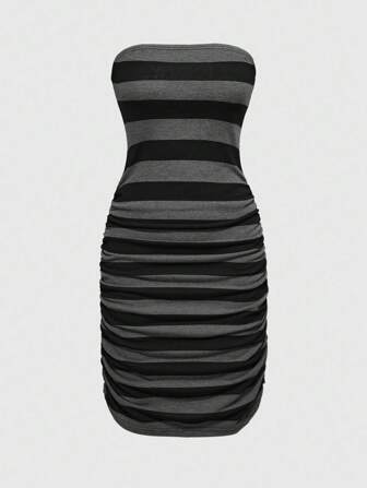 J-Fashion Abito a fascia arricciato Harajuku a righe Y2K Fashion