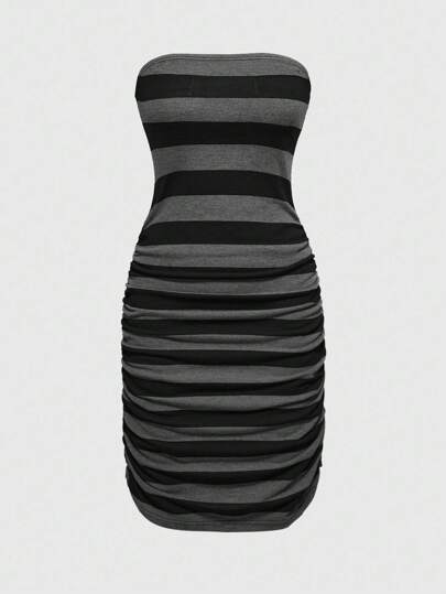 J-Fashion Y2K Fashion Striped Harajuku Ruched Bandeau Dress