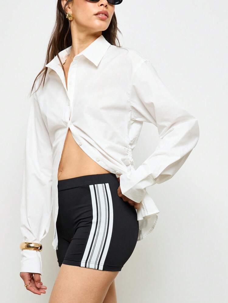 Stretchy High Waisted Side Stripe Workout Athleisure Shorts
