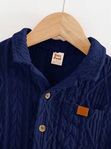 Cozy Pixies 2件套男童纯色领短袖开衫配松紧腰短裤 - 寶藍色 - 查看 4