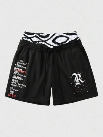 Street Life Pantalones cortos casuales de verano para hombres con diseño gráfico de eslogan y doble cintura