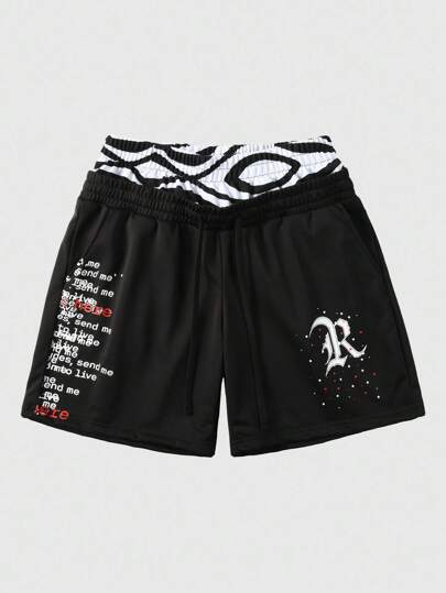 Street Life Men's Casual Slogan Graphic Design Double Waistband Shorts