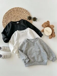 3 件套男婴百搭纯色宽松修身罗纹下摆圆领运动衫和裤子，秋冬季 - 彩色 - 查看 5