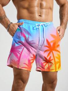 Manfinity KASUA Pantaloncini da spiaggia da uomo taglie forti con stampa di palme, adatti per spiaggia, vacanza, stile hawaiano