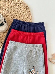 3pcs Cute Puppy Print Knitted Jogger Pants Set For Baby Boys/Girls, Suitable For Autumn/Winter Casual Wear