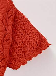 Linhara Plus Size Women Plain Knit Round Neck Hollow Single-Breasted Short Sleeve Cropped Casual Lightweight Cardigan, Spring/Summer