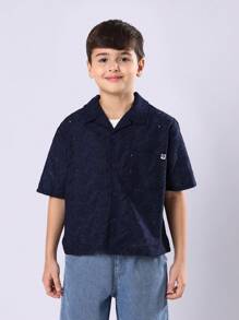 SUMWON 休闲佩斯利图案短袖纽扣式度假风格男童夏季度假露营衬衫假日海滩装纽扣式