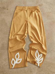 Manfinity BRENVOR Men's Casual Loose Geometric Embroidery Elegant Long Pants - Ginger - View 1