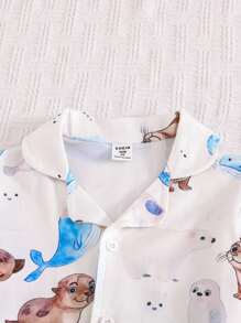 男童可爱卡通印花阻燃睡衣、长袖开衫和裤子舒适家居服套装 - 彩色 - 查看 7