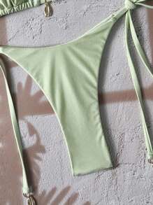 SHEIN Swim 纯色比基尼泳装，适合春假海滩度假 - 薄荷綠 - 查看 5