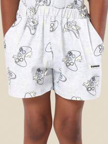 SUMWON Kids Video Game Controller Print Pajama Set Comfortable Short Sleeve Sleep Wear Gaming Wear Bedtime Outfit Casual Summer PJs Vacation - Grey - View 6