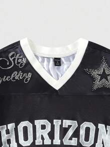 ROMWE MEN Prep Men's Sports Mesh Patchwork Short Sleeve T-Shirt, Sports Jersey - Black - View 4
