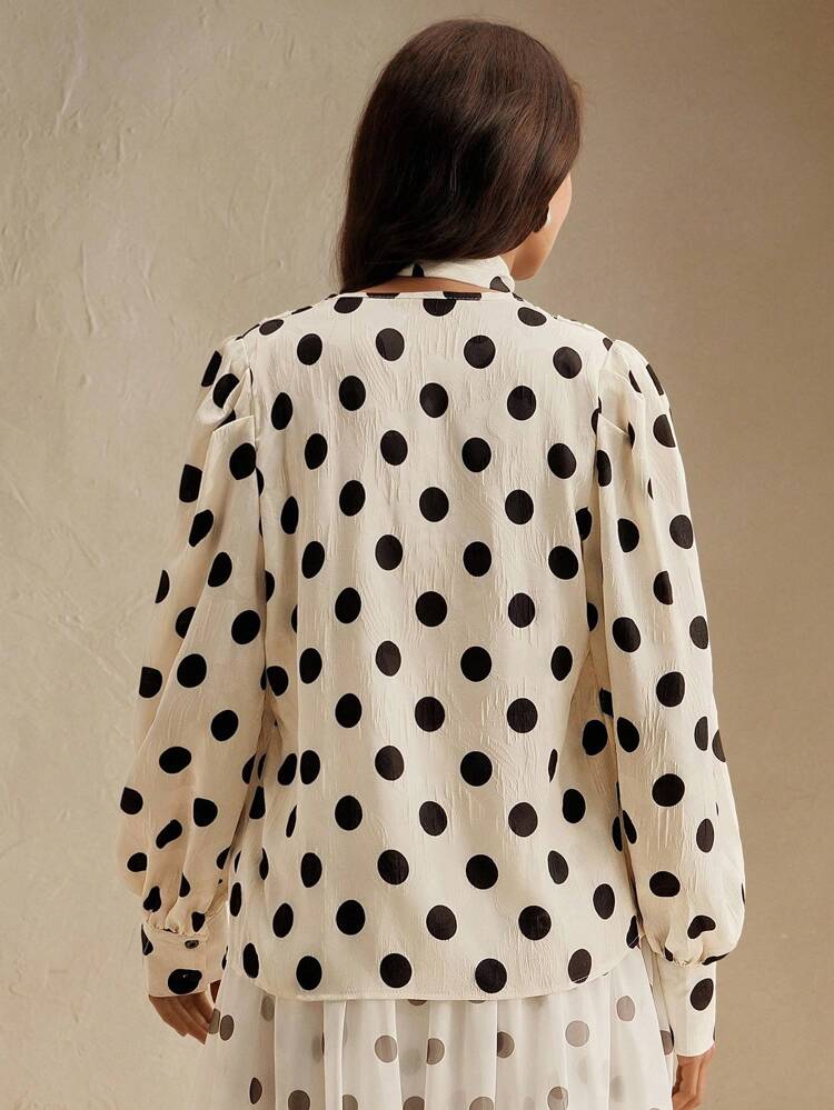 Anewsta Elaire Camisa Feminina de Verão Elegante e da Moda, de Uso Casual e Para Ir ao Trabalho, com Design de Laço e Poá