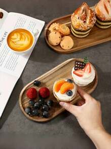 1pc Wooden Tray, Dinner Plate, Multi-Purpose Serving Platter, Suitable For Home, Restaurant And Party Use, Breakfast Tray, Cake Tray, Bread Tray, Kitchen Tray, Tea Set Tray,Kitchen,Christmas Gift - Bronze - View 4