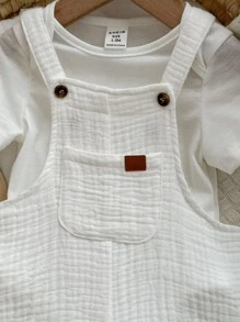 Newborn Baby Boy Versatile Solid White Gauze Bib Romper Shorts, Spring & Summer - Multicolor - View 4