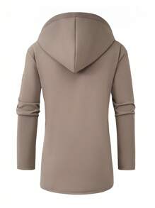 Manfinity Homme 男士休闲经典纯色连帽卫衣外套，适合春秋季节穿着，四季皆宜。舒适百搭，适合全天穿着。卡其色修身纯色外套，轻便透气，可叠穿。舒适时尚，是度假、日常休闲和通勤的理想之选。送给男友或丈夫的理想礼物。长款连帽衫，连帽开衫，男士长款外套，男士长款大衣，长款夹克