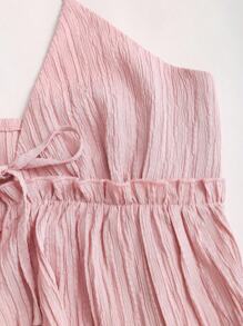 Sweetra 女士浪漫吊带背心，腰部系带设计，饰有荷叶边，搭配松紧腰纹理长裤，两件套 - 粉色 - 查看 6