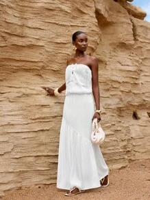 Zivah 2025 春夏新款 音乐节、复活节、圣帕特里克节、西部风、游牧风、生日派对、毕业典礼、学院风、学生风、日常穿着、百搭百搭、休闲、度假、邮轮、海滩、日光浴、线上时尚、街头服饰、婚礼宾客波西米亚风、通勤、早午餐、机场、飘逸杏色/米色网眼虹彩女裙 - 白色 - 查看 7