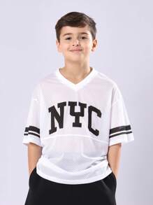 SUMWON 男童纽约城网眼运动衫，校队风格，无袖棒球篮球V领夏季休闲上衣 - 白色 - 查看 1