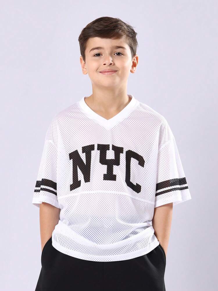 Mesh Jersey Varsity Style Sleeveless Baseball Basketball V-Neck T-Shirt