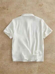 Manfinity BRENVOR Summer Men's Short Sleeve Striped Shirt With Embroidery Graphic Pocket - White - View 2