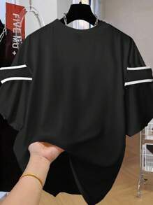 Calvaya Kaos Kasual Wanita Ukuran Besar Motif Garis Dua Warna dengan Hiasan Pita Besar, Cocok untuk Bepergian, Bersantai, dan Berolahraga - Hitam - View 2