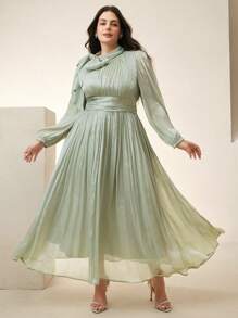 Anewsta Váy dài nhún eo bóng bẩy thanh lịch đa năng cho nữ cỡ lớn, thích hợp cho mùa xuân/thu, lễ hội - Màu xanh Bạc hà - Xem 4