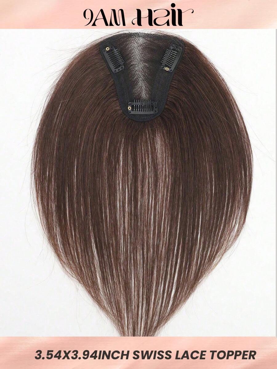 Swiss Lace Colored Human Hair Topper Dark Brown Top Hairpiece 9*10Cm Straight Topper With Bangs